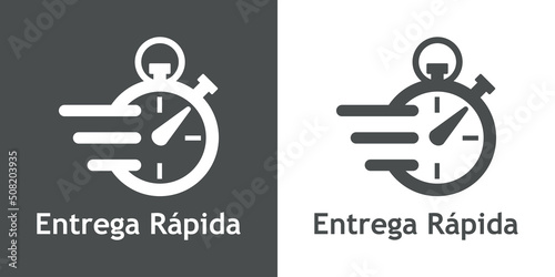 Logo de entrega urgente. Icono de cronómetro con líneas de velocidad y texto Entrega Rápida en español para servicio, pedido, envío rápido y gratuito