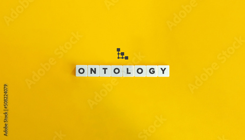 Ontology Word, Banner, and Icon. Letter Tiles on Yellow Background. Minimal Aesthetics.