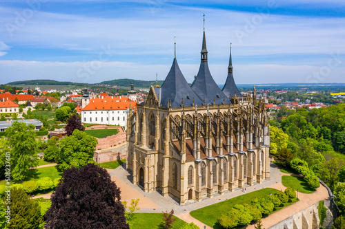 View of Kutna Hora with Saint Barbara's Church that is a UNESCO world heritage site, Czech Republic. Historic center of Kutna Hora, Czech Republic, Europe.