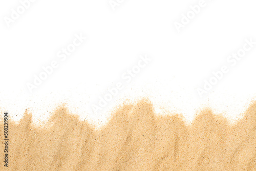 Montón de arena del desierto aislada sobre un fondo blanco liso. Vista superior. Copy space
