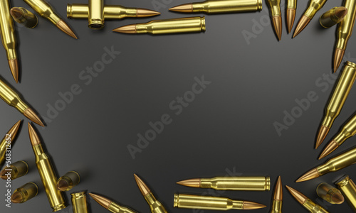 3d render illustration of a rifle ammunition on black background