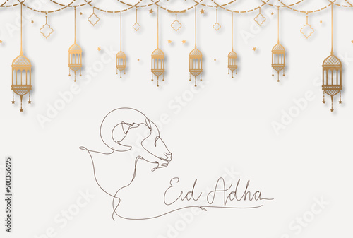 Eid Al Adha Banner Design Vector Illustration. Islamic and Arabic Background for Muslim Community Festival. Moslem Holiday. 3D Modern Islamic suitable for Ramadan, Raya Hari, Eid al Adha and Mawlid.