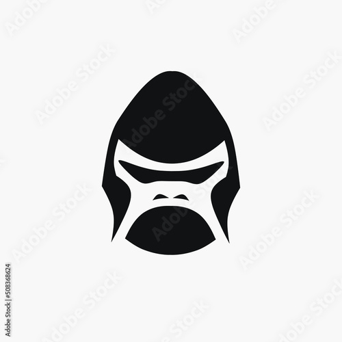 Gorilla minimalist logo. Simple negative space vector design. 