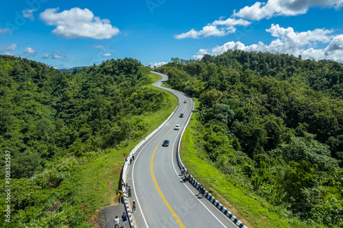 The zigzag road is similar to the number 3. This road is built on a mountain, past the forest in Nan, Thailand, so it will have good scenery, be famous, and have tourists who come to take pictures.