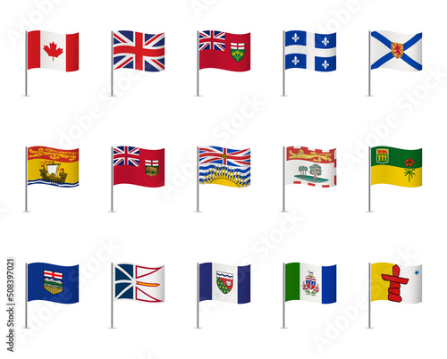 Canadian flags on white background. Vector icon set. Vector Illustration. 