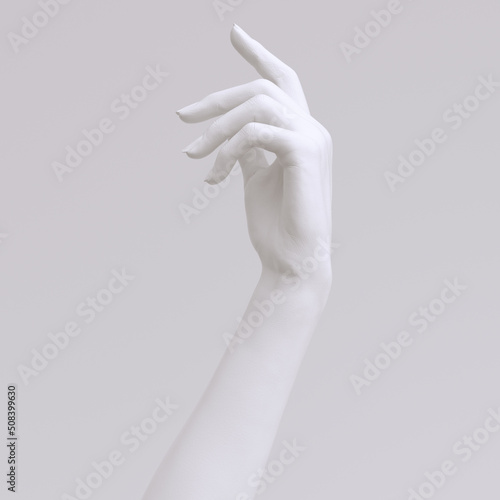 Relaxed female hand abstract gesture sculpture, 3d rendering beautiful mannequin arm art creative pose