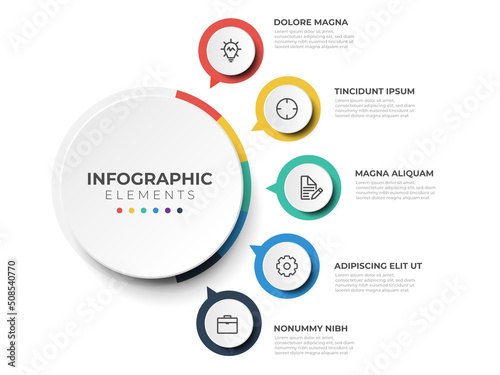 circular layout diagram with 5 list of steps, circular layout diagram infographic element template