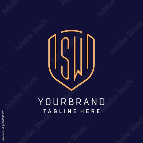 Letter SW monogram logo shield shape with luxury monoline style