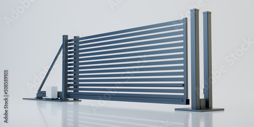 Sliding gate on white background, 3D illustration