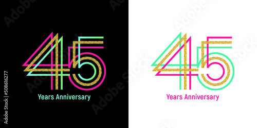 Elegant 45th anniversary logo template made from bright ribbons. Option on a dark and light background. Text in a vector file is easy to edit