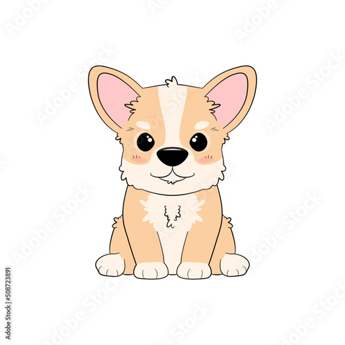 Słodki szczeniak Welsh Corgi Pembroke. Mały uroczy zwierzak. Ilustracja wektorowa w płaskim stylu.