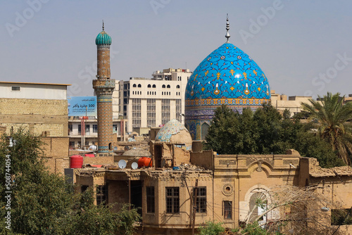 Beautiful turquoise mosque in Baghdad Iraq 