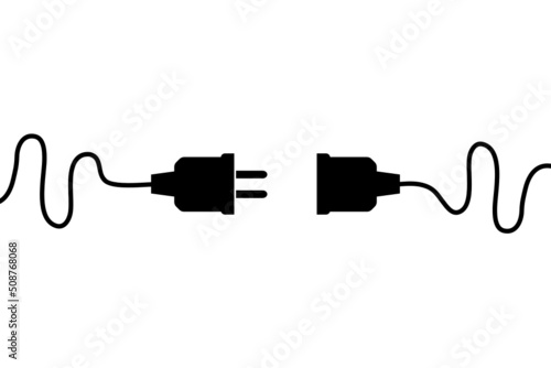 Electric wire Plug and Socket unplugged icon on white background.