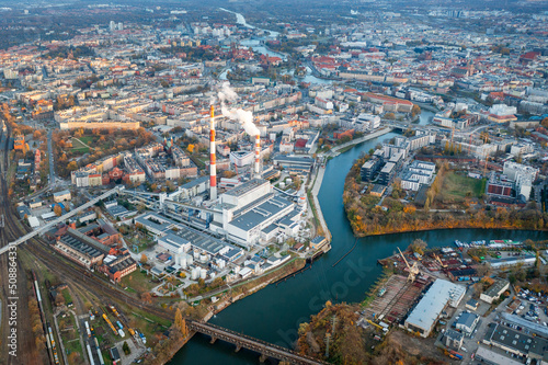 Bird's eye view of Wroclaw during the day. Poland