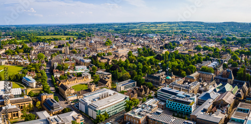 The aerial view of Oxford city center in summer, UK