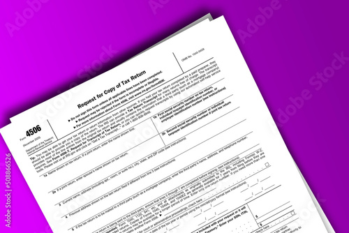 Form 4506 documentation published IRS USA 44326. American tax document on colored