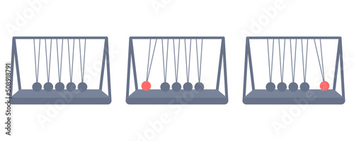 Newton's cradle flat vector icons on white background. Newton's balls. Physics or science icon.
