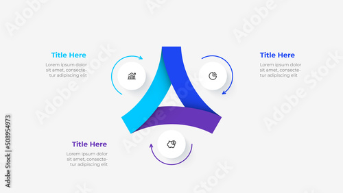 Cycle diagram divided into 3 segments. Concept of three options of business project infographic. Vector illustration for data analysis visualization.