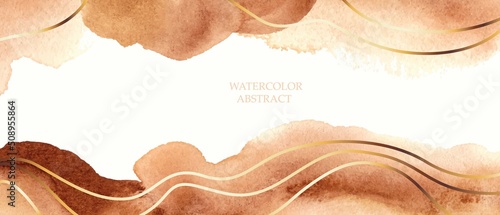 Beige, brown watercolor fluid painting vector background design. Dusty pastel, neutral and golden marble, waves. Dye elegant soft splash style. Alcohol ink imitation.