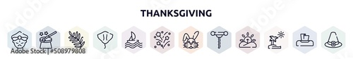 thanksgiving outline icons set. thin line icons such as maharaja, magic wand, fern, stingray, sailing, firework, bunny, corkscrew, pictures icon.