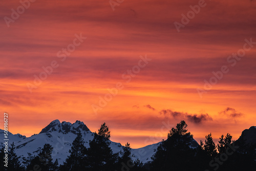 Colorful sunset cloudscape above mountains, Caucasus, Russia