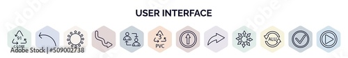 set of user interface web icons in outline style. thin line icons such as 91 c/ldpe, sketched arrow, selectioned circle, curve right arrow, exchange personel, 3 pvc, key up, right curve arrow, alu,