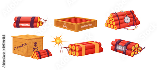Red dynamite sticks and detonator box.