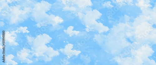 Blue sky with clouds. 4k 4096 x 1715 px, 745 pip. Trendy nature background.