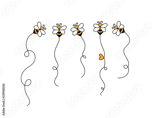 Bee trails vector graphic set. Flying bee path silhouette designs