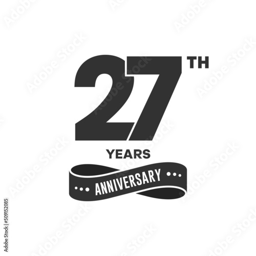 27 years anniversary logo with black color for booklet, leaflet, magazine, brochure poster, banner, web, invitation or greeting card. Vector illustrations.