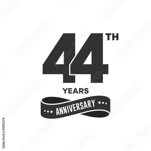 44 years anniversary logo with black color for booklet, leaflet, magazine, brochure poster, banner, web, invitation or greeting card. Vector illustrations.
