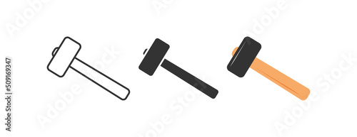 Sledgehammer icon. Big hammer with wooden handle symbol. Sign contruction tool vector.