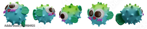 Puffer fish 3D illustration on white background have work path.