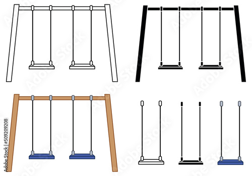 Swing Set Clipart Set - Outline, Silhouette and Color