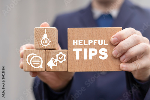 Concept of helpful tips for business and advertising. Helpful tips promotion and education faq. Help assistance.