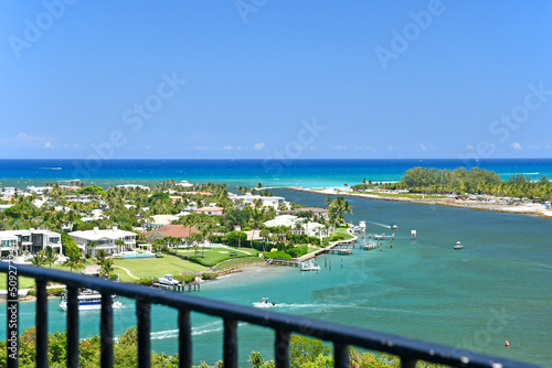 Aerial view of Jupiter Inlet from the lighthouse in Jupiter, Florida in Palm Beach County