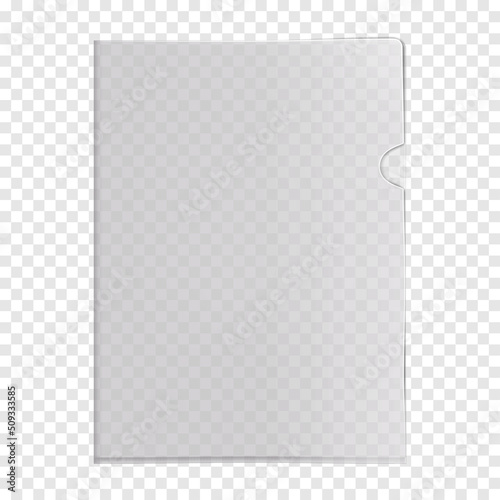 Clear L-shape plastic file folder pocket on transparent background realistic mock-up. PVC corner document sleeve jacket vector mockup