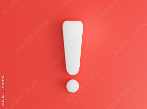 White caution warning sing on red background for attention exclamation mark traffic sign by 3d render illustration.