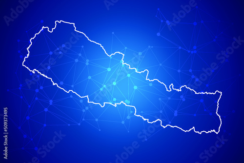 Nepal Map Technology with network connection background