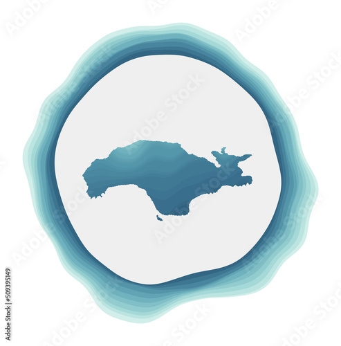 Samos logo. Badge of the island. Layered circular sign around Samos border shape. Elegant vector illustration.