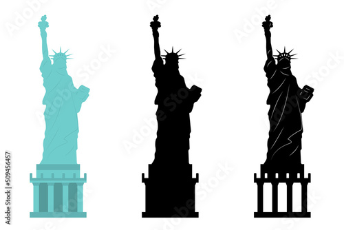 Statue of liberty. Independence day USA. New York symbol. Liberty statue in black. Statue of liberty set. Stock vector illustration