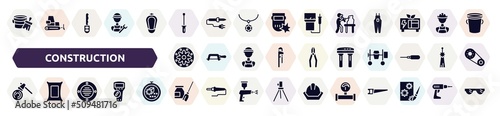 construction filled icons set. glyph icons such as varnish, screwdrivers, sculptor, applique, water filter, woodcutter, extractor, turquoise, gas pipe icon.