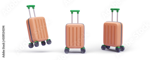 Set of 3d realistic render suitcase with shadow isolated on white background. Vector illustration