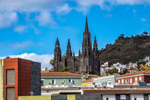 View of Arucas with the San Juan Bautista Church, Gran Canaria Island, Canary Islands, Spain