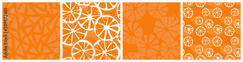 Simple orange citrus fruit vector seamless pattern set. 