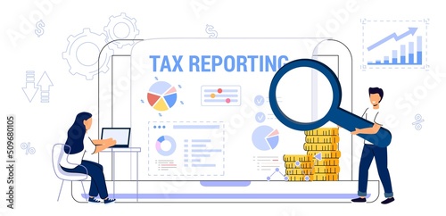 Tax reporting and control Financial legislation compliance monitoring Tax inspector concept Flat vector isolated illustration Finance audit Online income tax filing Financial technology and paperwork