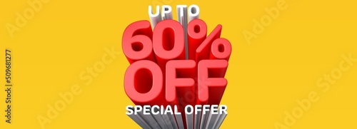 A beautiful 3d illustration with 60% off discount for big sales. Special Offer.