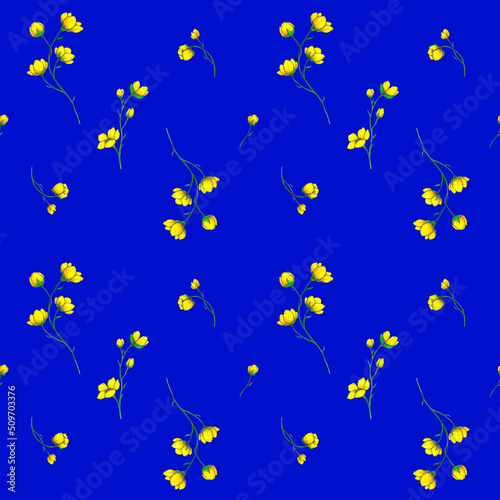 Floral seamless pattern made of yellow. Endless texture for spring design, decoration, greeting cards, posters, invitations, advertisement.