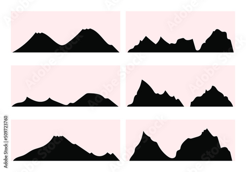 Set of silhouettes of the mountains on white background vector illustration.