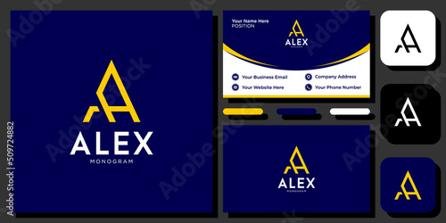 Alex initials simple unique clean name with business card template 